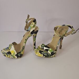 Diba Floral Ankle-Strap Platform Heels in Yellow, Green & Black
